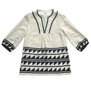 Shoshanna Tunic Top Womens 4 Silk Geometric Print 3/4 Sleeve Luxury Boho
